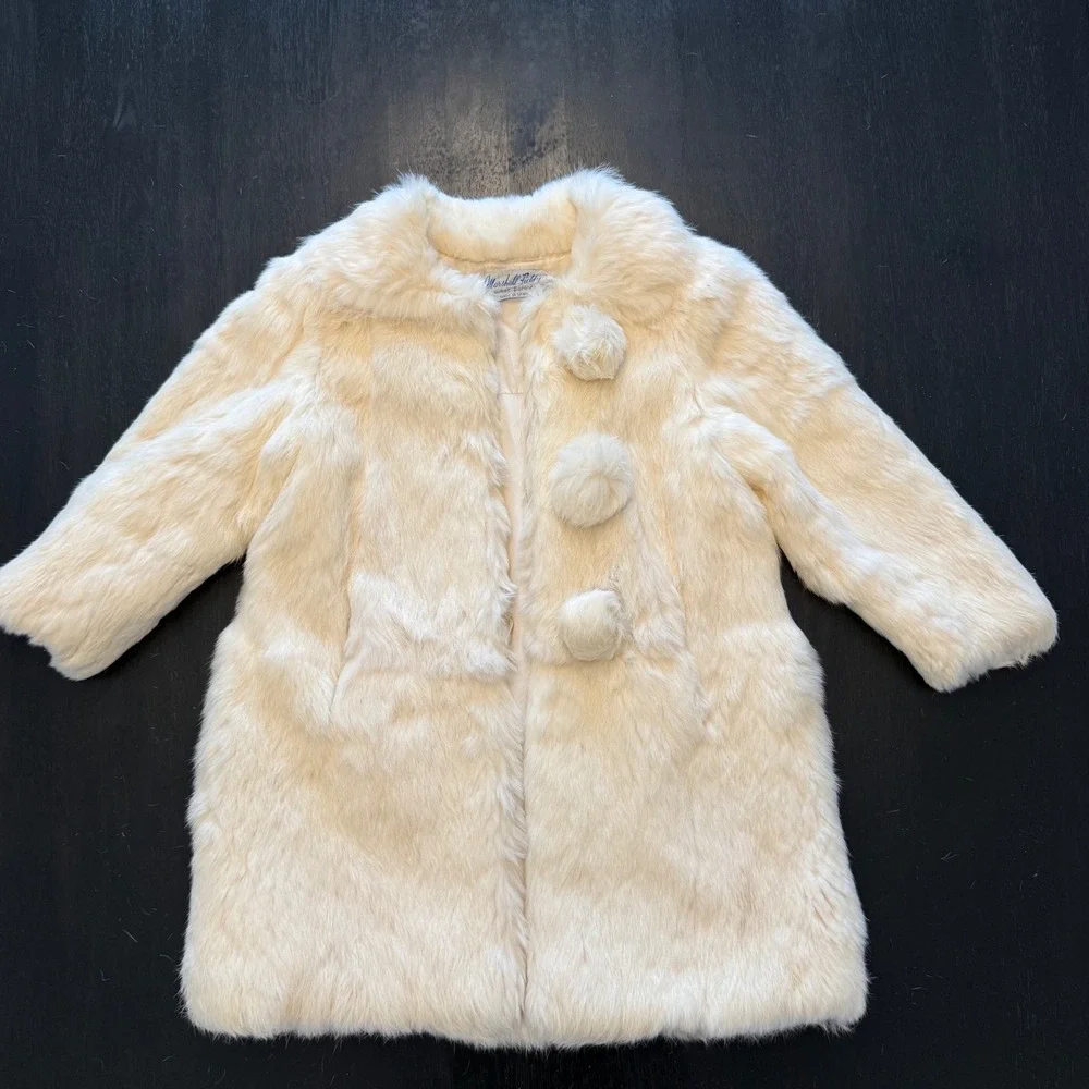 Vintage Faux rabbit Coat Girls Pom Pom Buttons Winter Outerwear‎ Cozy Chic Party - Picture 6 of 16